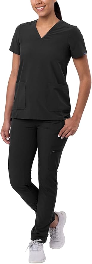 Adar Addition Go-Basic Scrub Set for Women - Slim V-Neck Scrub Top & Skinny Cargo Scrub Pants