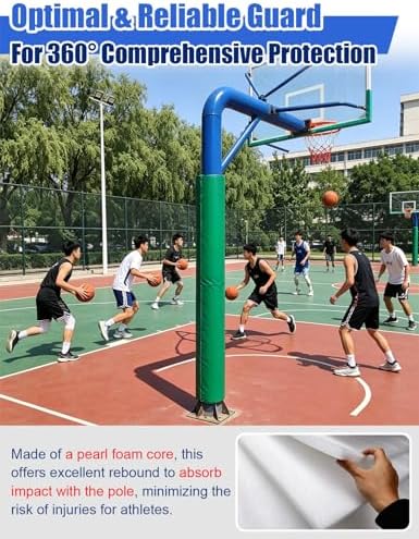 6 ft Basketball Pole Padding - Cushioned Wraparound Crash Pad for 2-12 in Columns, Self-Adhesive Safety Cover for Courts/Basements, Black (4 in/10.2 cm)