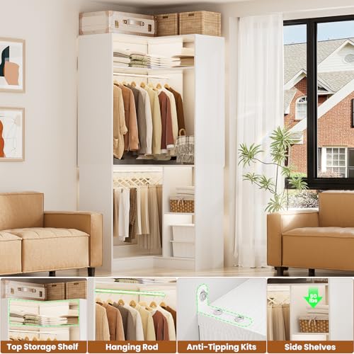 Aheaplus-Corner-Closet-System-with-Shelves-34-Closet-Organizer-System-with-Hanging-Rods-Wood-Walk-in-Closets-for-Corner-Small-SpaceFreestanding-Corner-Tower-L-Shaped-Garment-Rack-White Aheaplus Corner Closet System with Shelves 34 Closet Organizer System with Hanging Rods Wood Walk in Closets for Corner Small SpaceFreestanding Corner Tower L Shaped Garment Rack White