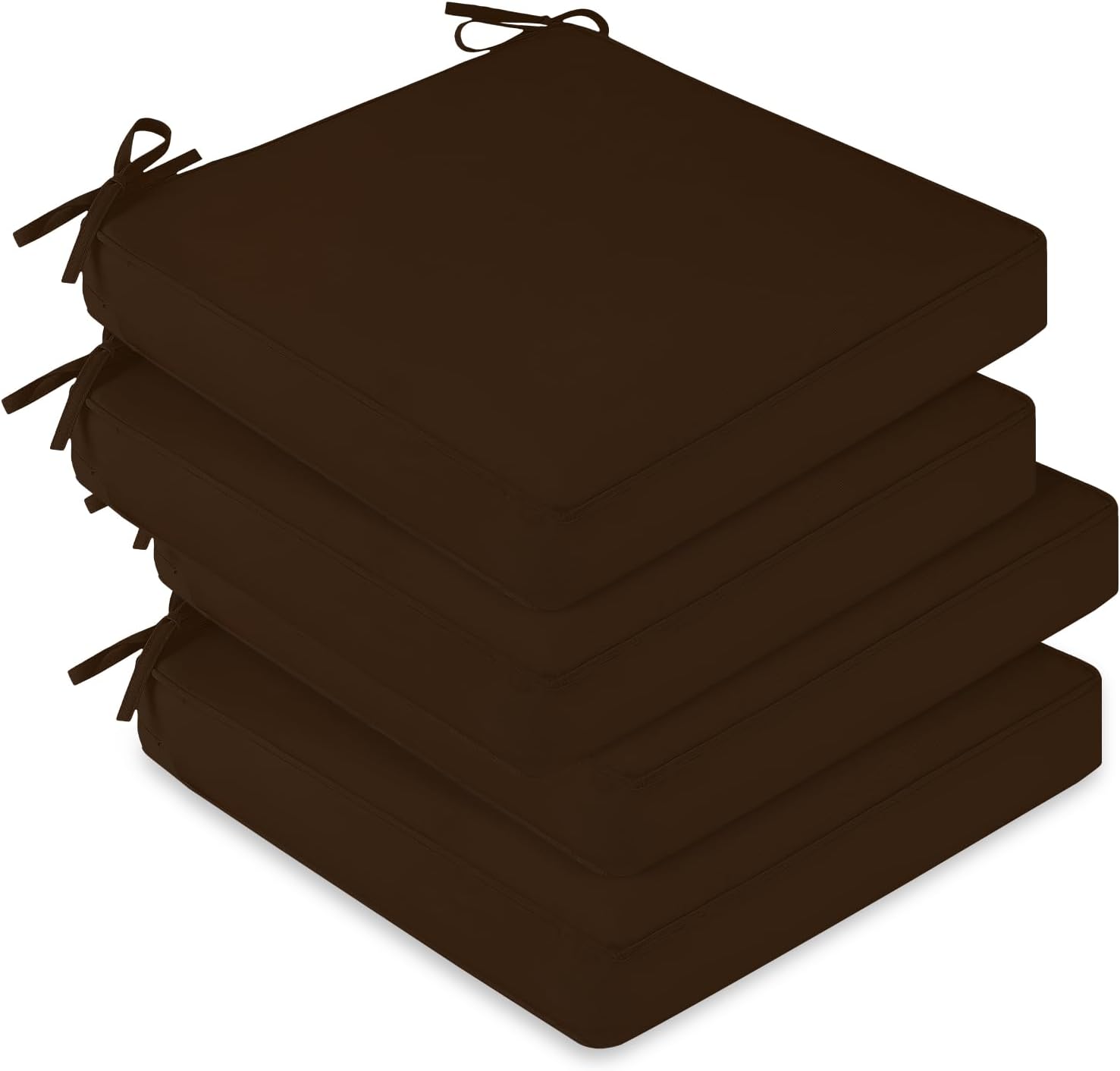 downluxe Waterproof Outdoor Chair Cushions Set of 4, 19" x 19" x 3" Patio Chair Cushion with Non-Slip Ties & Handle, Square Outdoor Cushion for Patio Furniture with Removable Cover, Brown