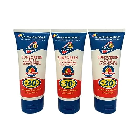LA Bodies Protetor solar hidratante facial e corporal FPS 30 com Aloe Vera para sensação refrescante | Funciona com pele propensa a acne | Protetor solar com proteção UVA UVB | 85 g | Pacote com 3