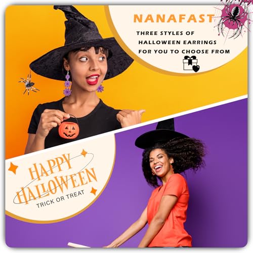 Nanafast Spooky Halloween Earrings for Women Bat Pumpkin Ghost Spiderweb Acrylic Dangle Earrings Halloween Gifts for Holiday Costume Party4