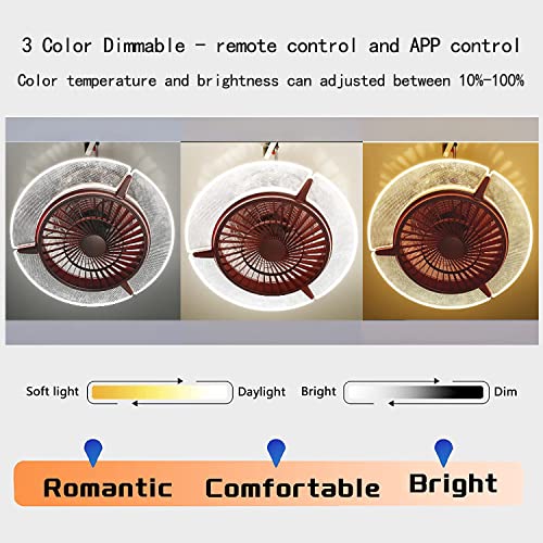 Image of Ceiling Fan with Light,22 inches LED Remote Control 3-Color Lighting 3 Wind speeds Enclosed Blade Metal Shell Smart Timing Fan, Low Profile Flush Mount Ceiling Light, Bedroom,Gold,Round