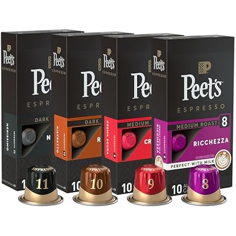 Peet's Coffee, Dark and Medium Roast Espresso Capsules Variety Pack, Compatible with Nespresso Original Machine - Intensity 8-11, 40 Count (4 Boxes of 10 Espresso Capsules) Cover