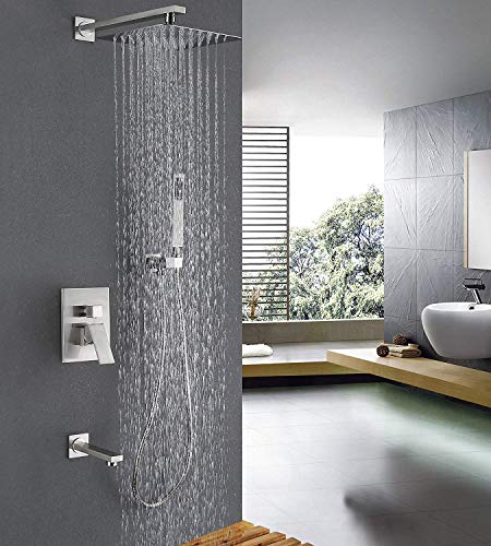 Esnbia Shower System with Tub Spout Shower Faucet Set with 10 Inch Rain Shower Head Wall Mounted Shower Set Brushed Nickel (Contain Shower Faucet Rough-In Valve) - Thumbnail 2