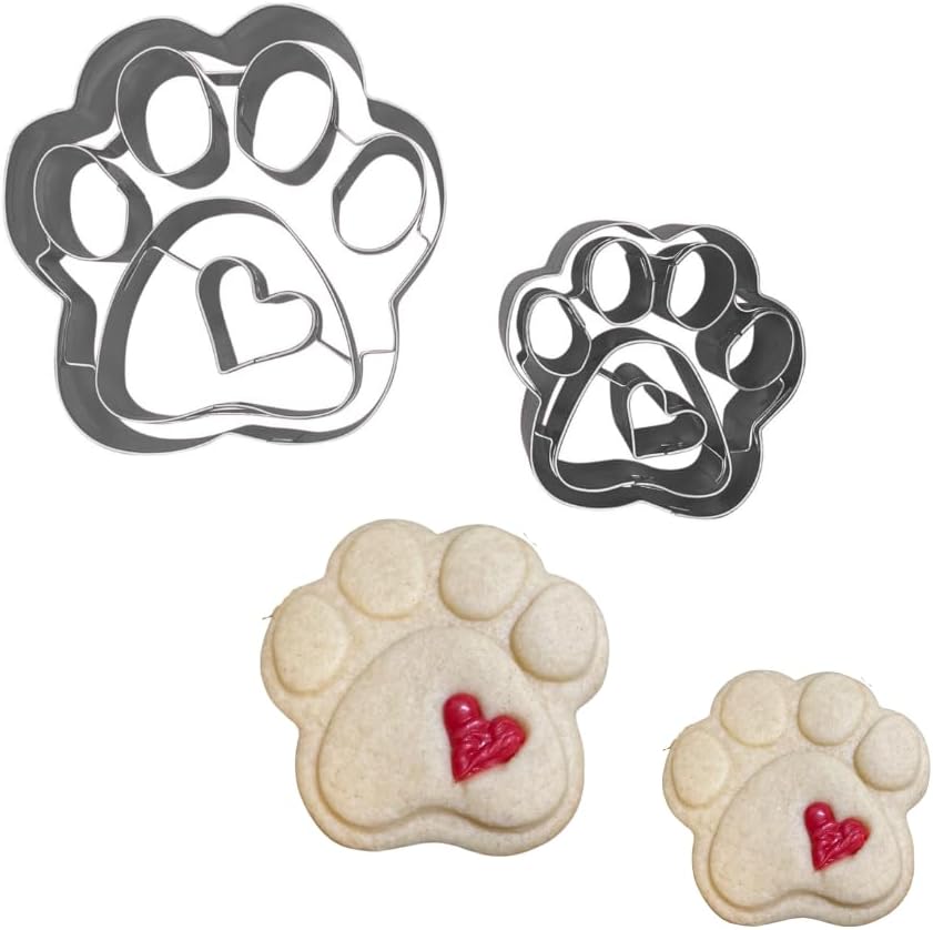 Paw Print Heart Set 3D Dog Cat Animal Paw Print Cookie Dough Cutter 2" and 3" (Paw Print Set)
