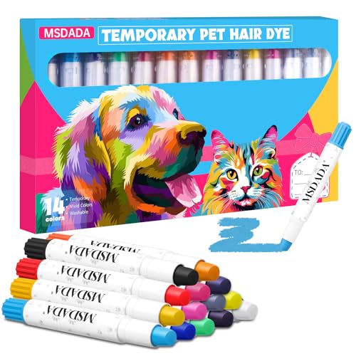 MSDADA Washable & Safe Dog Hair Dye, Temporary Pet Fur Color Markers for Small to Large Dogs, Cats, Puppies - Safe, Fun Gift for Dog & Cat Lovers (14 Pcs)