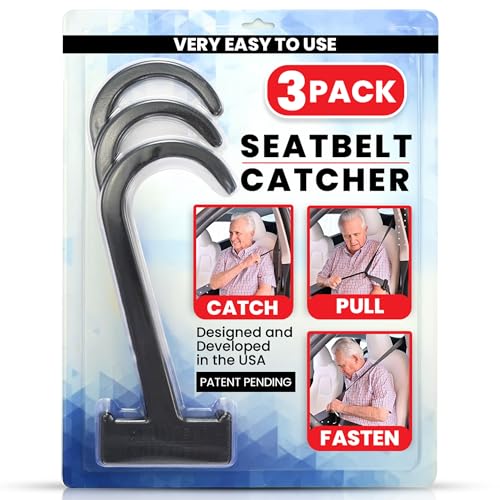Gearu Seatbelt Catcher Seat Belt Aid Grabber - for Elderly & Disabled, Seatbelt Reacher Tool for Seniors with Back, Shoulder, or Elbow Injury, Easy Reach Mobility & Daily Living Aid, 3 Pack, Black