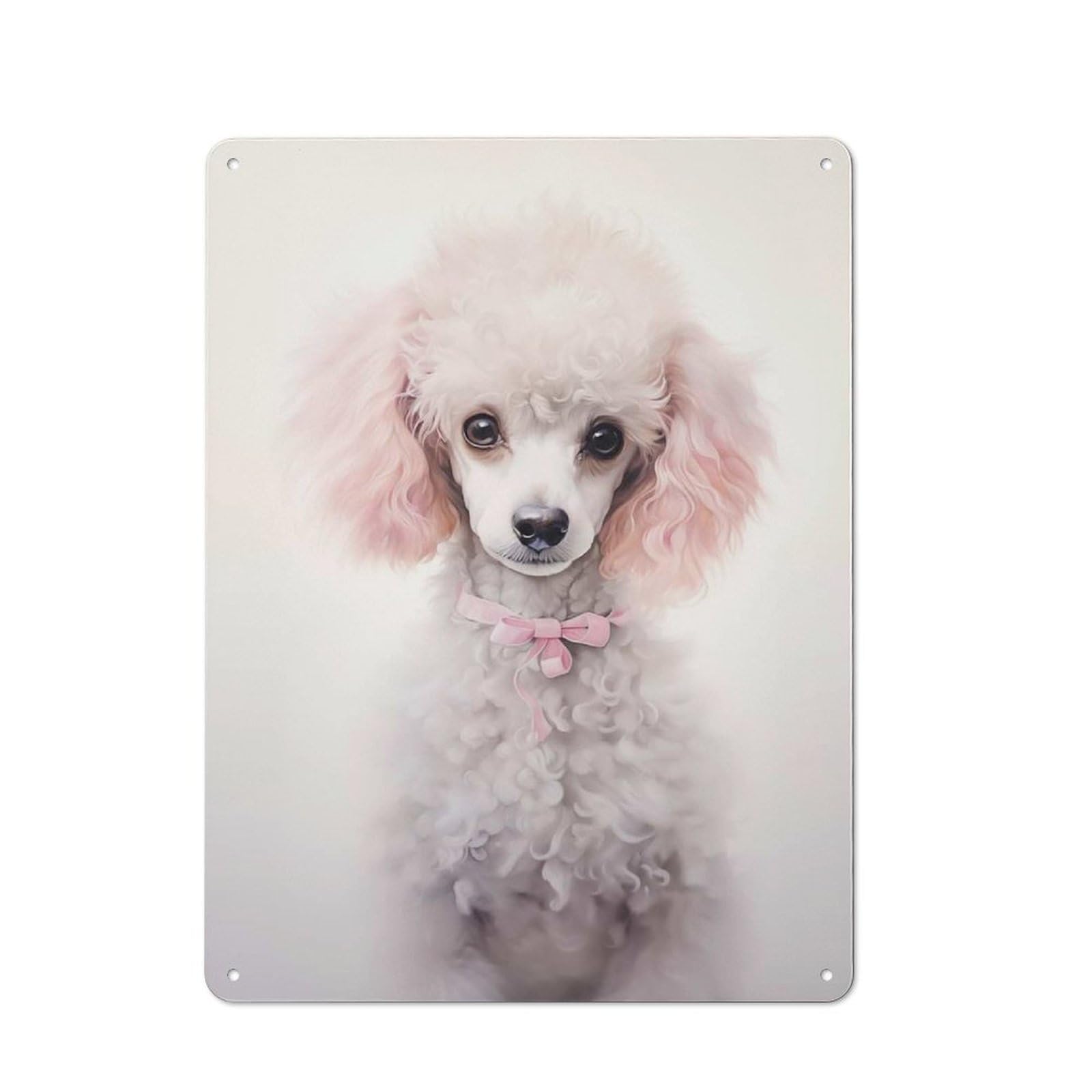Junmoney Style-4 White Poodle Pink Mood Vintage Tin Wall Plaque 40X30cm For Hobby Room Or Studio, A Decorative Metal Sign For Hobby Rooms And Studios