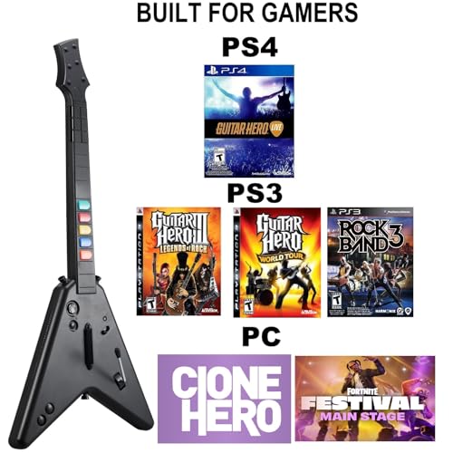 Image of NBCP Wireless Guitar Controller for PlayStation 4, PC,PS4 /PS3,Clone Hero, Fortnite Festival,Compatible with Guitar Hero & Rock,Plug-and-Play USB Receiver