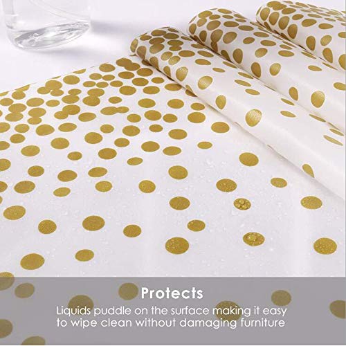 SUNSHINETEK Set van 2 wegwerptafelkleden plastic tafelkleden witgoud dot confetti rechthoekige tafelkleden voor feestjes… - Image 3