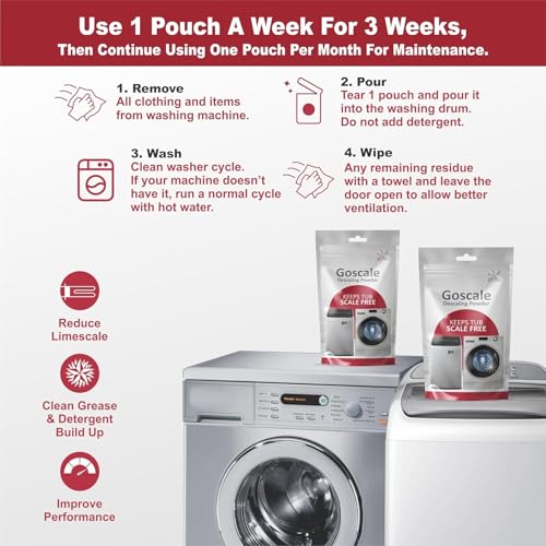 Image of LG Washing Machine Cleaner Descale Powder Descaling Appliance Quick Drum Descale Deep Cleaning for Semi and Fully Automatic Front and Top Load Tub Clean Pouches 100g (Packet Of 4)