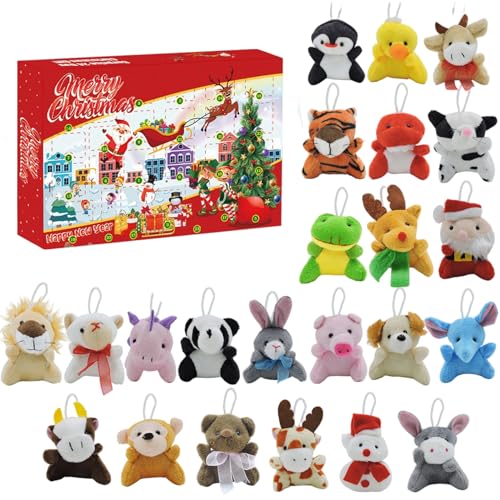 Calendario de adviento para niños 2025, cuenta regresiva de 24 días con mini juguetes de felpa de animales, calcetería favor para la fiesta para niños para