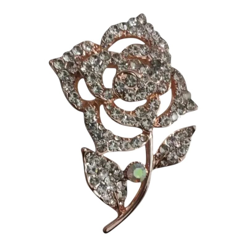 Crystal-Pavé Rose Outline Brooch Pin, Alloy, Rose Gold Plated, 4.5 x 4.5 x 2 Centimetres, Lobster Claw Clasp, 20 Grams-image-10