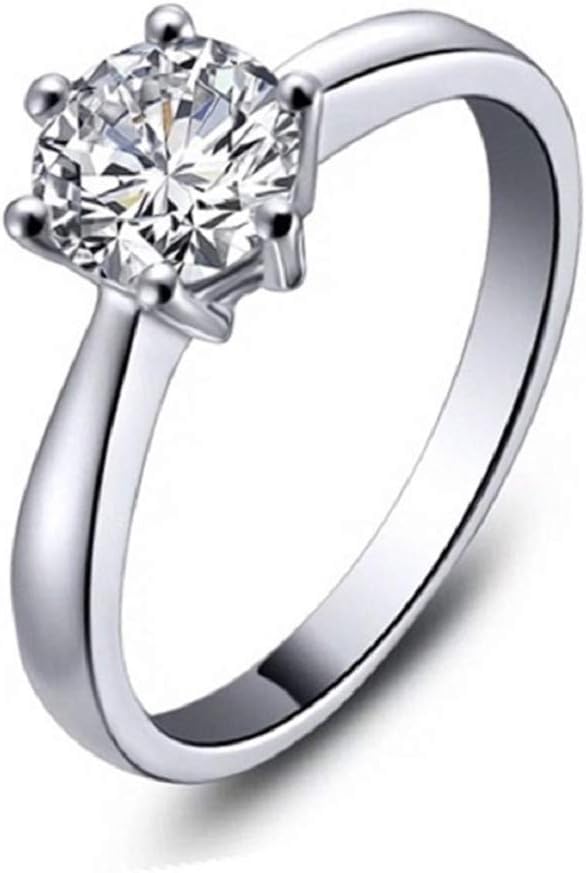 1.0 Carat Classical Stainless Steel Solitaire Engagement Ring Round Brilliant Cubic Zirconia CZ 18k White Gold Wedding Engagement Ring