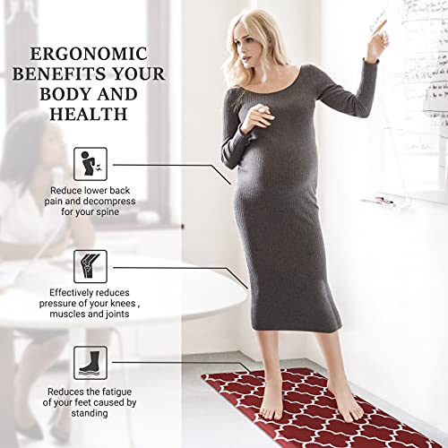 WISELIFE Kitchen Mat Cushioned Anti-Fatigue Kitchen Rug,17.3"x 39",Non Slip Waterproof Kitchen Mats and Rugs Heavy Duty PVC Ergonomic Comfort Mat for Kitchen, Floor Home, Office, Sink, Laundry,Red