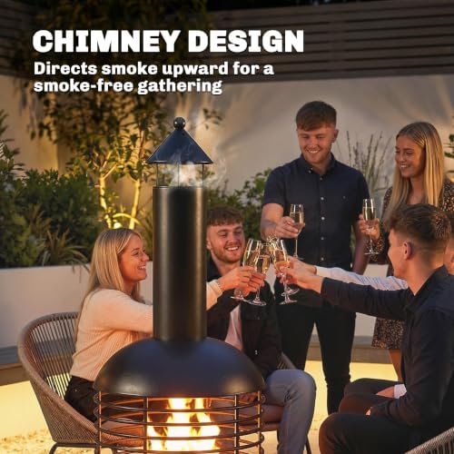 Outsunny Outdoor Fire Pit, Portable Wood Burning Firepit with Poker, Charcoal Grid, Modern Chimney Design Fireplace for Patio Garden Backyard Bonfire, Black - 2