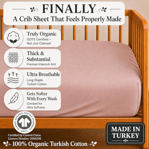 Image of Signature Pack and Play Sheet - Organic Mini Crib Sheets Fitted 1 Pack - Hearitage Aegean Turkish Cotton 38x26 Compatible with Graco Pack n Play Playard Crib and Playpen Mattress - Playard Bedding