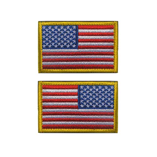 American Flag Patch, Tactical Military Flag Patches, American Military Flag Emblem Patch. (Gold Border-Mix Reverse) American Flag Patch, Tactical Military Flag Patches, American Military Flag Emblem Patch. (Gold Border-Mix Reverse)