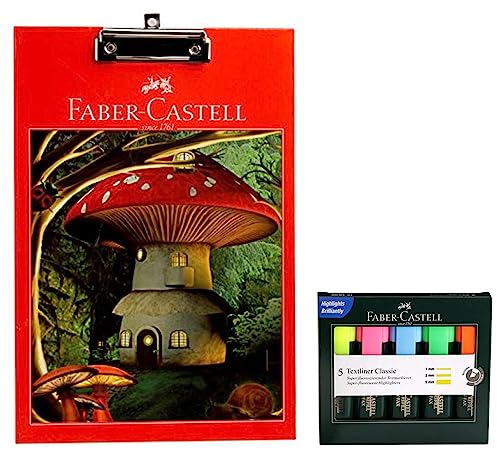 Image of Faber-Castell Exam Pad(Assorted) & Faber-Castell Fine Textliner - Pack of 5 (Assorted)