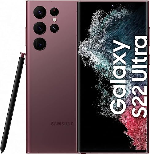 Samsung Galaxy S22 Ultra 5G Smartphone, 6.8 Zoll Dynamic AMOLED Display 2X, 120Hz, HDR10+, 108MP Kamera, 5.000 mAh Akku, Hybrid-SIM, Android 12 to 13 - Deutsche Version (1 TB, Burgundy), SM-S908