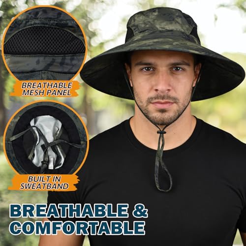 Image of Wide Brim Sun Bucket Hat, Waterproof Boonie Hat for Men & Women | UPF 50+ UV Protection, Adjustable Fit, Chin Strap & Sweatband, Foldable Durable for Fishing Hiking Garden Beach