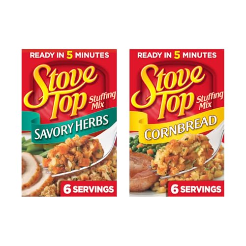 Image of Stove Top Stuffing Mix Variety Pack, Cornbread & Savory Herbs Stuffing, Instant Side Dish for Holiday Meals, Ready in 5 Minutes, Savory Seasoned Bread Mix (Variety Pack of 2)