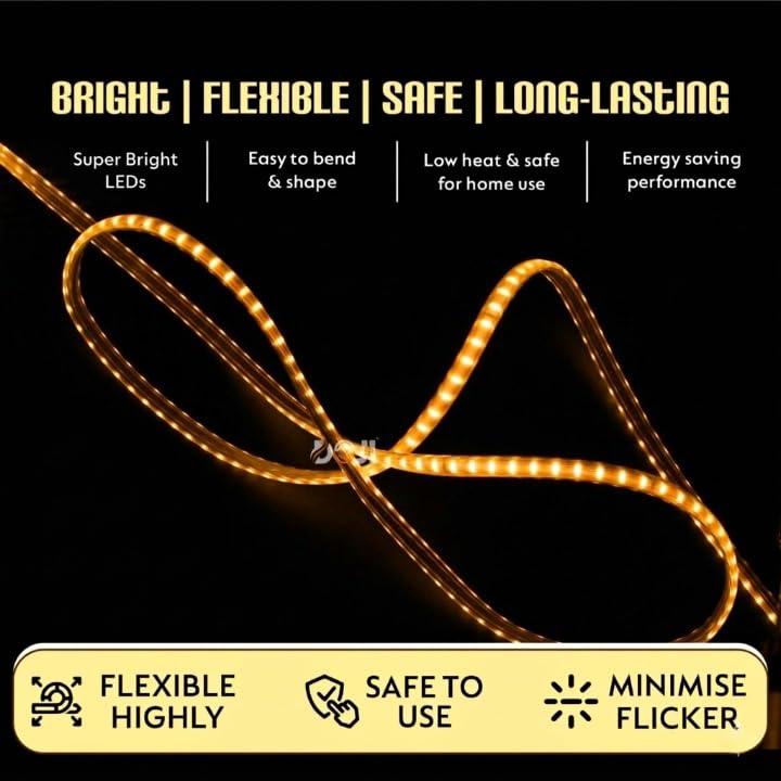 Image of DOJI 2835 Strip Lights for Home Decoration | 120 led per Meter led Strip Light | Rope Lights for Ceiling | Decoration Lights for Diwali, Christmas, Home, False Ceiling (Amber, 2 Meter)
