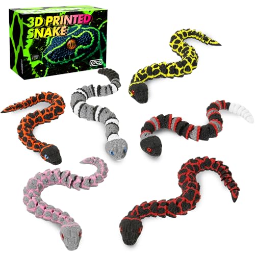 TXB3DOK 3D Printed Snake Toys 6 Pack, Articulated Multicolor Fidget Snakes for Kids, Flexible Desk Pet, Sensory Toy, Collectible Animal Figures, Birthday Gift, 3D Print Toys for Boys Girls - image 1