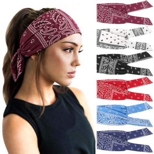 Image of DRESHOW 6 PCS Adjustable Headbands for Women Knotted Headbands Elastic Non-Slip Fashion Hair Bands for Workout Sports Running Yoga