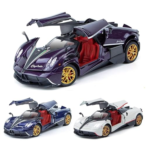 Image of Invite Enterprise Exclusive Alloy Metal Pull Back Die-Cast Car 1:24 Big Pagani Huayra Toy Car Diecast Metal Pullback Toy Car With Openable 6 Doors, Light Music Boys Gifts Toys(1:24 Pagani - Purple)