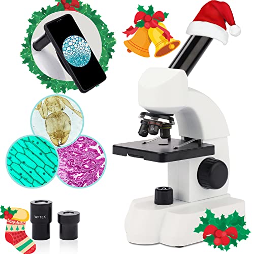 Microscope with Slides,40X-800X Magnification Cordless LED Illumination Microscope,Microscope for Kids with 10X & 20X Widefield Eyepiece and Phone Adapter