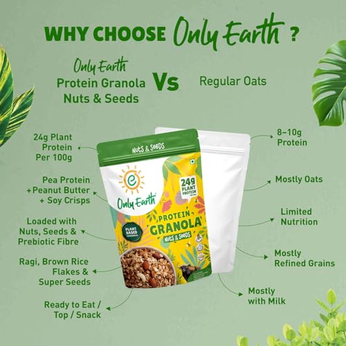 Image of Only Earth Protein Granola | Nuts & Seeds | 24g Plant Protein | High Fiber | No Added Sugar | Dairy-Free | With Almonds, Cashews, Pumpkin Seeds, Flax & Chia | 350g