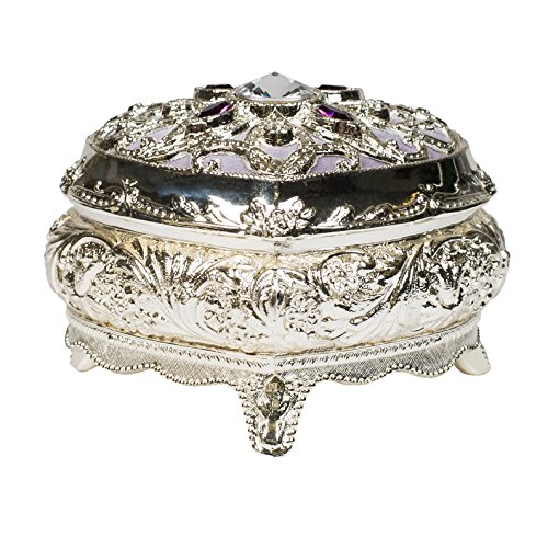 Lavender Purple Velvet Heart Shaped Silver Tone Metal Music Box Plays All I Ask of You