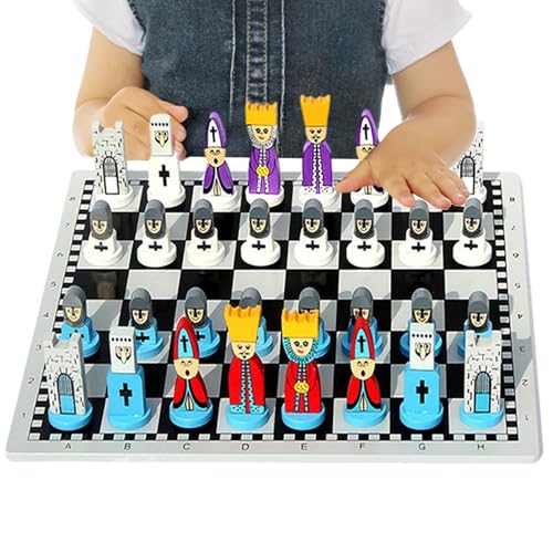 Juego De Ajedrez Educativo De Madera - Diseño De Figuras De Dibujos Animados Para Niños | Juego De Mesa De Alta Calidad Para Desarrollar El Pensamiento Crítico Y Las Habilidades Sociales | Acabado