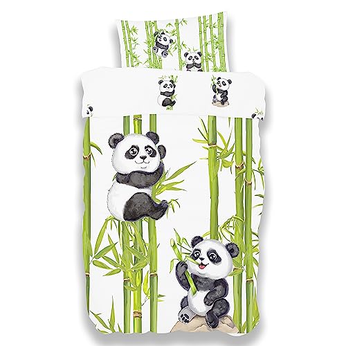 Koru Kids® Kinderbettwäsche 100x135 aus 100% Baumwolle mit Panda-Motiv...