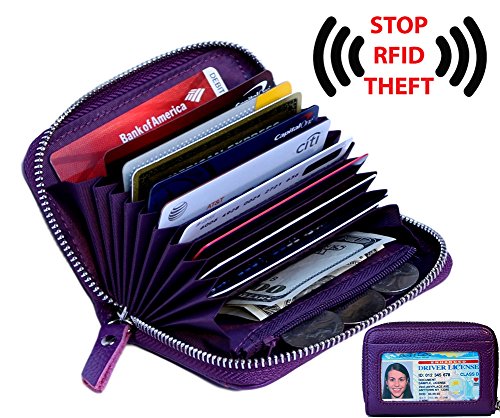 KALMORE Women's Leather RFID Zipper Card Wallet Small Purse with Id Window2