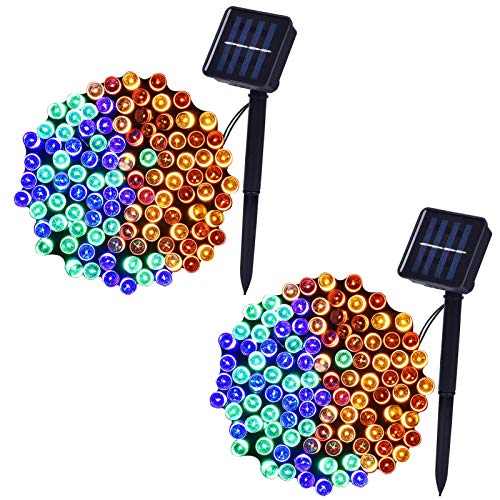2-Pack Solar String Lights, 42FT 100-LED 8-Lighting Modes Waterproof Solar Christmas Lights for Home, Wedding, Halloween, Christmas, Party, Trees, Garden, Patio Decoration, Multicolor