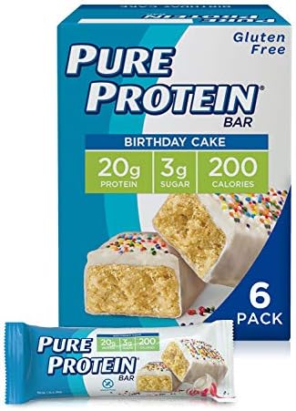 Pure Protein Bars, High Protein, Nutritious Snacks to Support Energy, Low Sugar, Gluten Free, Birthday Cake, 1.76 Ounce (Pack of 6)