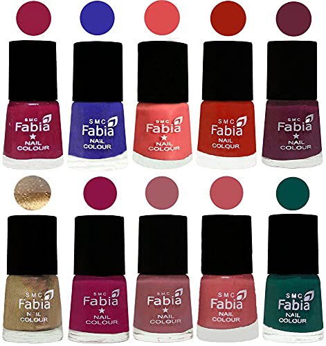 Image of SMC Fabia ALL IN ONE (PACK OF 10), Long Lasting Glossy Nail Polish, 6 ml Each, All Vibrant Colours,01762