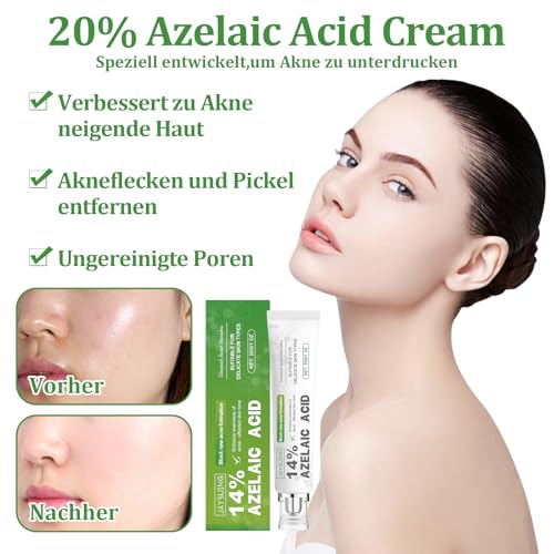 2er-Pack Azelainsäure Creme Konzentration 14%, tiefwirksame Feuchtigkeitspflege, Hautberuhigend für Frauen und Männer, r