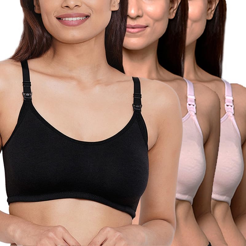 Image of Inner Sense Organic Cotton Bamboo Nursing Bra for Women I Non Padded Feeding Bra with Keyhole Back Design I Wire Free Maternity Innerwear with Full Coverage