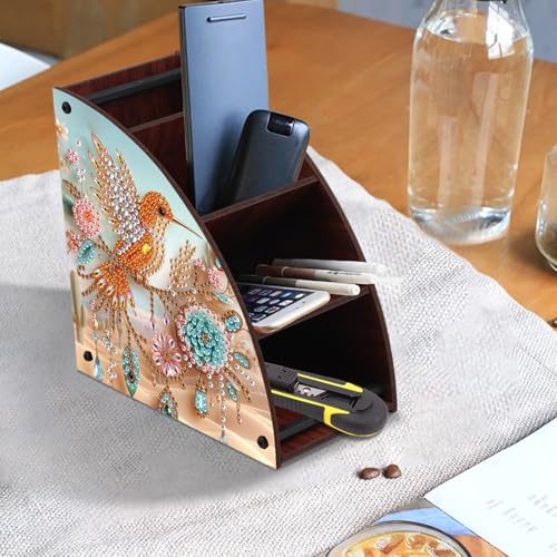 Image of Diamond Art Painting Multi-Grid Storage Box DIY Wooden Double Sided Drill Tabletop Organizer Diamond Painting Kit for Adults Office Home Ornament - Hummingbird & Floral