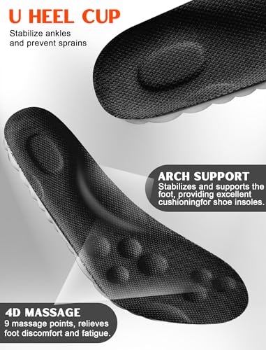 Image of 4D Cloud Insoles for Men and Women,Memory Foam Cloud Shock Absorption Steppers Insole Shoe Sole Inserts Foot Pain Relief Arch Support Work Boot Insole (Black, Men 8~14)