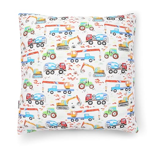 PinkZebra Taie d'oreiller 60 x 60 cm - 100 % coton - Housse de coussin garçon - Certifié Öko-Tex Standard 100 - Avec fermeture éclair - Tracteur