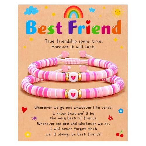 DuoDiner Best Friend Bracelets for 2 Girls, Cute BFF Matching Heart Friendship Bead Bracelet for Friends Women Girls Birthday Easter Gifts for Teen Girls