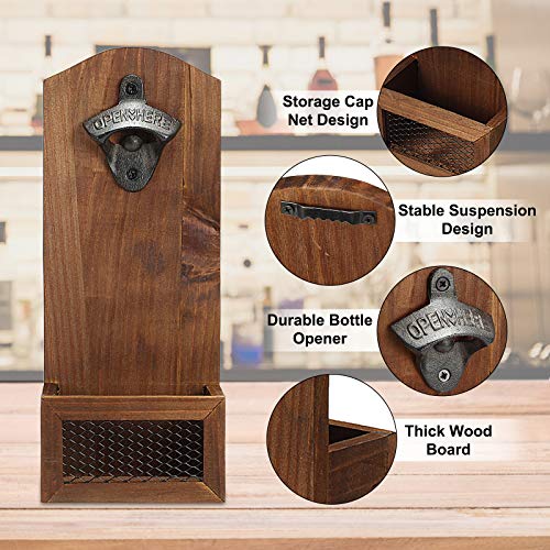 Janolia Houten Wall Mounted Flesopener met Cap Catcher, Vintage Style, een geschenk voor Vader, uw Vrienden - Afbeelding 3