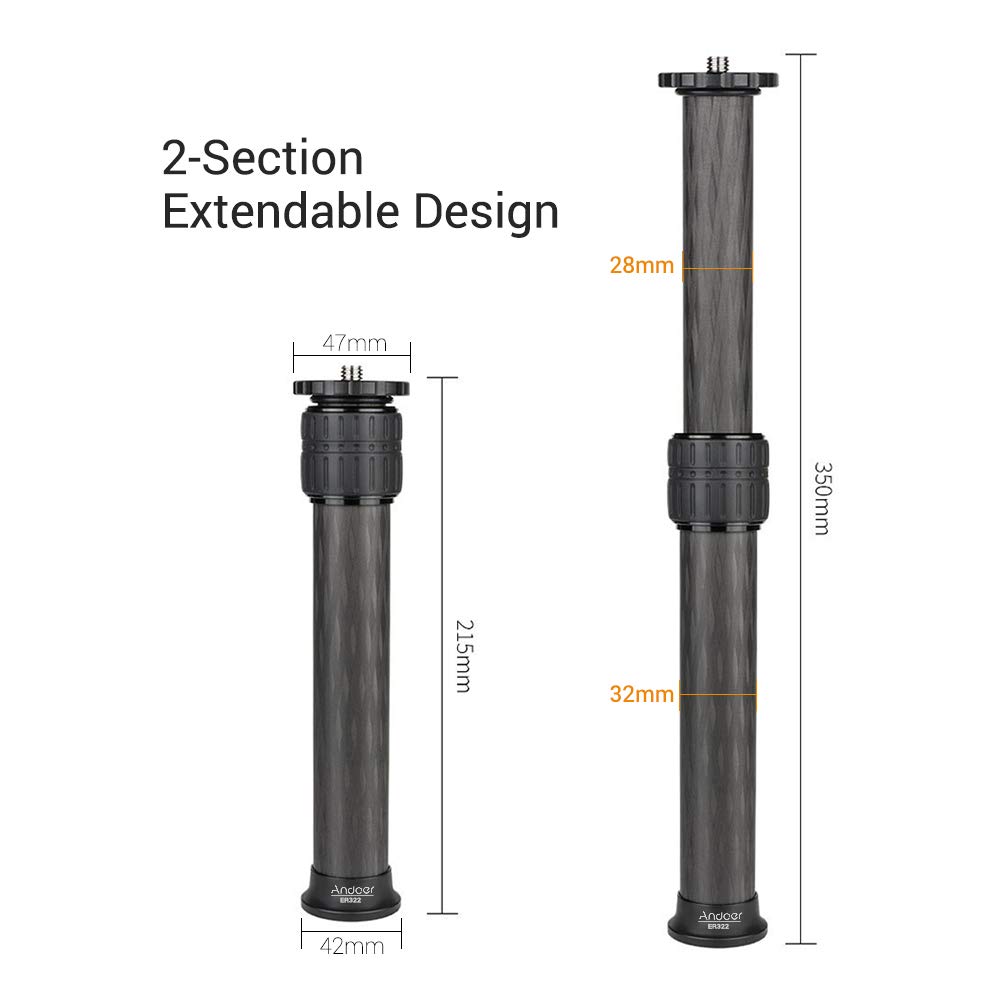 Andoer - Columna Central de trípode de Fibra de Carbono con Barra de extensión de cardán, diámetro de Tubo de 32 mm, Capacidad máxima de Carga de 15 kg