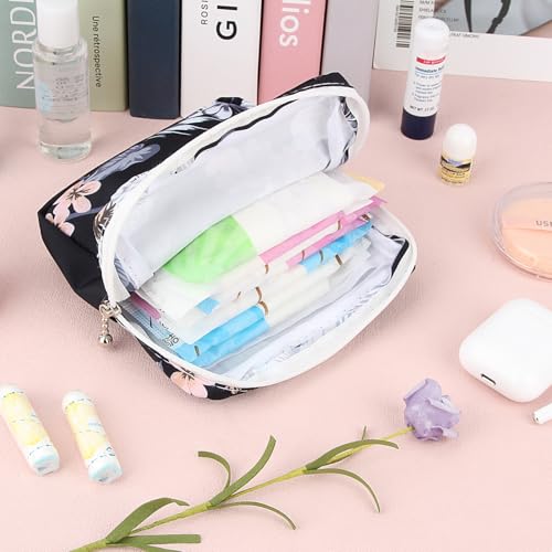 Image of Sanitary Pad Storage Bag Portable Period Bag for Teen Pads /Sanitary Napkins /Small Tampons, Sanitary Napkin Storage Bag First Period Gifts for Teen Girls (Flower)