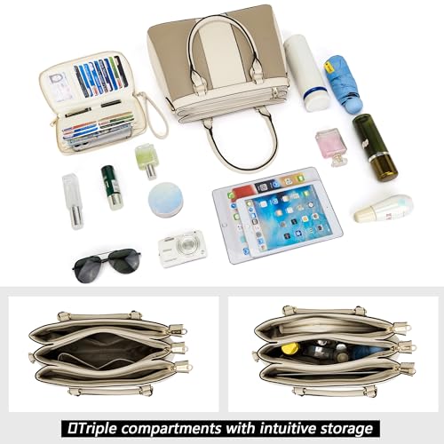 Image of Qiyuer Purses and Wallet Set for Women Satchel Handbag Tote Bag | 3 Zippered Compartments,Pebble PU leather,Multi-slot design,Everyday commuting